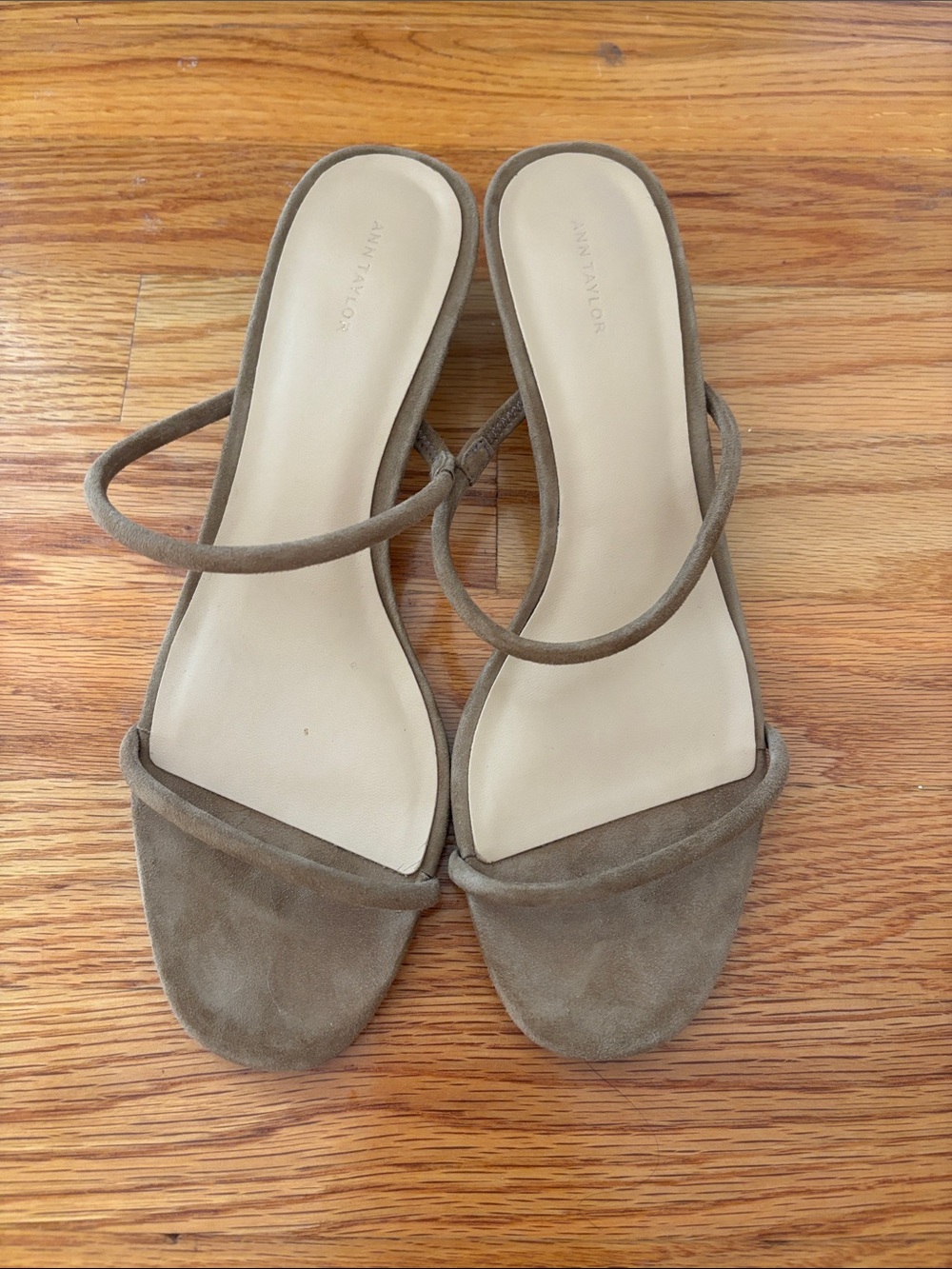 Ann Taylor Taupe Suede Minimal Strap Slide Sandals size 9